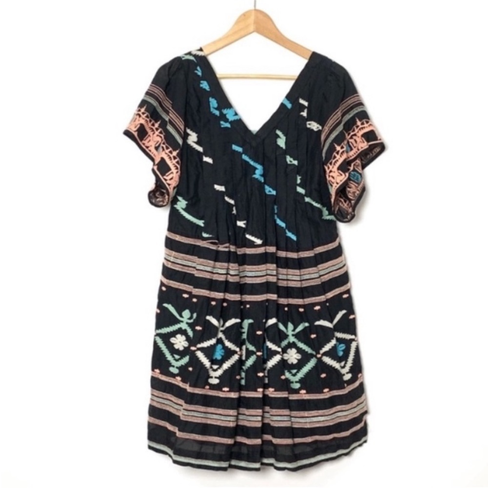 Free People | New Romantics Rio Pleated Embroidered V-neck Mini Dress - Size S